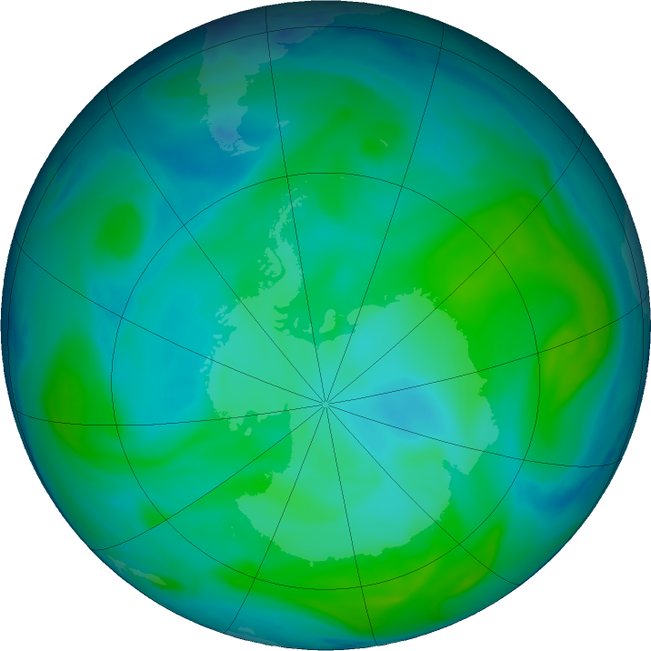 Antarctic ozone map for 13 January 2019